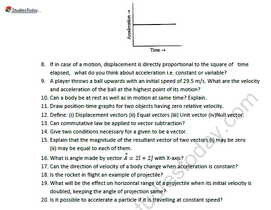 CBSE Class 11 Physics Kinematics Worksheet Set A